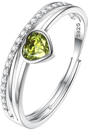 JeweBella Ring Silber 925 Damen Verstellbar Herz Geburtsstein Ring Zirkonia Verlobungsring Trauringe Daumenring Promise Ring Damen Schmuck Geschenk für Frauen Mädchen