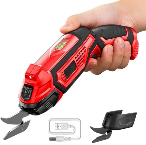 SURLABA Elektrische Schere Kabelloser Kartonschneider mit 2 Klingen & LED-Licht, Wiederaufladbare Leistungsstarke Stoffschere Cardboard Cutter für Bastelarbeiten, Leder, Teppich, Kunststoff, Filz