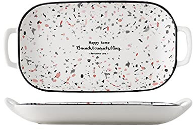 WOTZOV Plateaux en céramique de 14 Pouces, Plateaux de Service rectangulaires en Porcelaine avec Double poignée, Assiettes de Service de fête, Lot de 2/9 Pouces，14Inch
