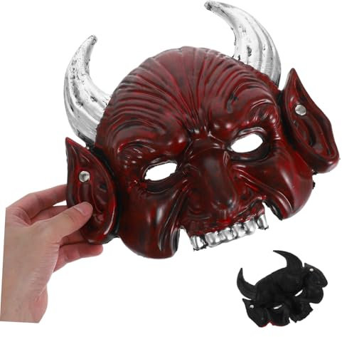Abaodam Demi Masque Démon Rouge pour Halloween Accessoire de Costume Effrayant pour Fêtes Cosplay et Mascarades