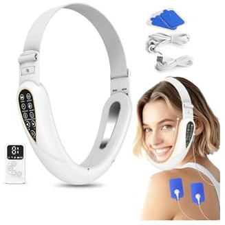 Elektrisches V-Face Shaping Massager + Elektrostimulator 2026-Version | Doppelkinn Entferner & Straffer | EMS Gesichtsmassagegerät | Rote&Blaue Phototherapie | 5 Therapie-Modi + Fernbedienung (Weiß)