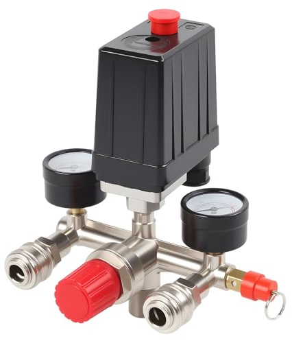 Druckschalter Kompressor Druckregle, 240V Luftkompressor mit 2 Manometer, Regler Kompressorschalter Kontrollventil, Luftkompressor Kompressor Zubehör 90-175PSI Druckminderer Pumpe Ersatzteile