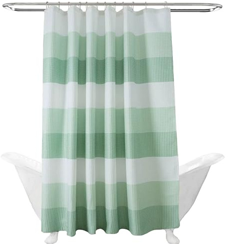 maifey Shower Curtain for Bathroom, Heavy Duty Waffle Green Shower Curtains for anti-fouling, Water Repellent Washable Dot Fabric Bathroom with 12 Hooks - 180 x 180cm