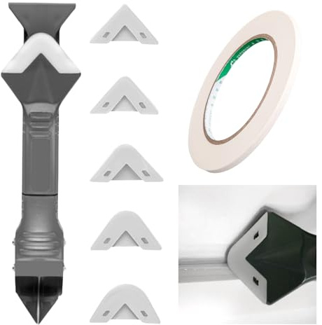 YYMT Strumento 3in1 per rimozione silicone – Include testa in acciaio inox, 5 tamponi sostituibili e nastro coprente. Perfetto per rimuovere sigillanti da cucina, bagno, pavimenti, lavelli e finestre