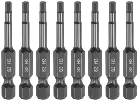 QUARKZMAN 8pcs H3 Plana Destornillador Punta, Barrena Magnética Hexágono 1/4 Vástago Hexagonal Acero S3 Pulido Espejo Brocas Métricas Negro para Herramientas Eléctricas, 50mm Largo