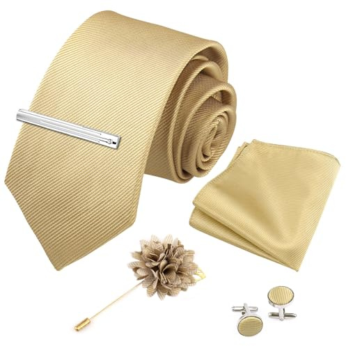Xynovate Einfarbige Krawatte, Herren krawatte, Herrenfliege und Einstecktuch mit Manschettenknöpfen Set, Klassische Formelle Elegante Krawatte für Business, Hochzeit, Feier, Weihnachten