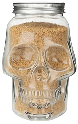 Barattolo con teschio, 500 ml, 800 ml, riutilizzabile, decorativo, con coperchio, bottiglia d'acqua a forma di teschio, contenitore in vetro resistente, per casa, bagno, picnic, cucina, cucina, casa