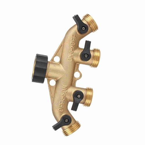 ERYUE 4 Way Brass Hose Pipe Splitter for Garden Irrigation, Durable Splitter Nozzle Tap Connector for Flowerbeds, Lawns, 3/4 Inch (#2)