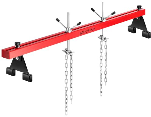 SPECSTAR 500kg Motorbrücke Motorheber Traverse für Motor Getriebearbeiten | 53,3–144,8cm Verstellbar, Doppelpunkt-Hebung mit Doppelhaken, 360° Drehung mit 2-Punkt-Halterung und Doppelhaken
