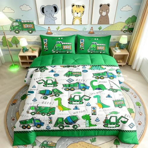 Bambini Costruzione Piumone Inserto/Trapunta Ragazzi Carino Cartoon Dinosauro Consolatore Per Il Bambino Camion Auto Biancheria Da Letto Set Macchinario 135x200cm Trapunta Set