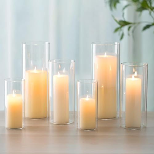 Romadedi Lot de 6 Bougeoir cylindriques en Verre Transparent | Trois tailles M, L et XL, pour bougies cylindriques, centres de table de mariage, fêtes, salle à manger et salon