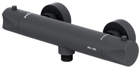 AM.PM Hit FTA40022 – Mitigeur Douche Thermostatique Noir, Robinet Salle de Bain Rond avec Verrouillage SafeStop à 38 °C, Résistant aux Rayures, Facile à Nettoyer, Garantie 5 Ans