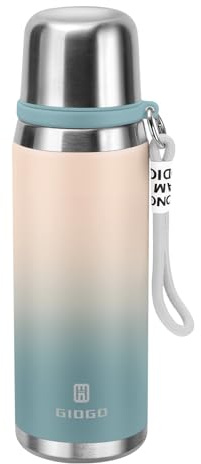 Stainless Steel thermo Bottles with cup 700ml/23.7oz Vacuum Insulated Bottle for hot and cold coffee drink water thermo flask with cup.(Gradient Blue,700ml)