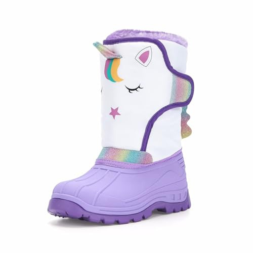 FUNCOO PLUS Snow Boots Kids Waterproof Warm Winter Wellies, Unicorn Size 1