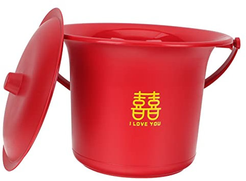 CHFYIJYHM Emaillierte Bettpfanne, roter Tank-Riser-Spucknapf, Eimer, Eimer mit Deckel, tragbare Toilette, Reise-Pissoir, chinesischer Nachttopf, Spucknapf, Schlafzimmer-Urinal, Toilettenbecken, Emaill