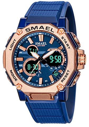 HFWXYSA Orologio Sportivo Uomo, 5 ATM Impermeabile Digitale Militare Orologi con Conto alla Allarme, Resistente agli Urti LED Analogico Orologio da Polso Uomo,Rose Gold