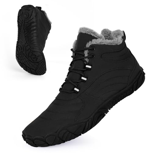 Winter Barefoot Shoes Snow Hiking Boots Women Men, Barefoot Hiking Shoes for Winter, Outdoor Waterproof Warm Snow Boots, Fur Lined Boot Comfortable Non-Slip Wide Toe Slip On Short Boots