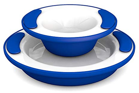 Ornamin Keep Warm Plate and Keep Warm Bowl, Blue
