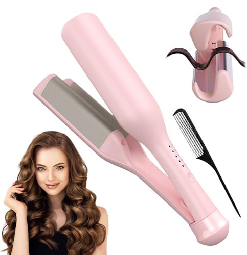 Gobesty 32mm Mermaid Hair Waver, French Egg Roll Curling Iron, V Shaped Hair Wavers, 140°C & 220°C, Quick Heating (Pink)