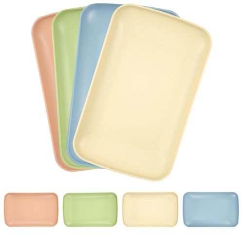 KiKiHong Bandeja rectangular pequeña de plástico de 4 piezas, 24,5 x 14,5 cm, reutilizable, antideslizante, estilo contemporáneo, acabado texturizado, perfecta para cocina, restaurante, cafetería