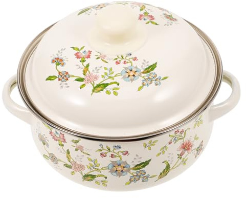 Mobestech Olla De Esmalte Esmaltada 18 Cm Fondo Plano Antigoteo Para Cocina Doméstica y Estofados, Material Duradero Para Inducción y Fuego Gas, Ollas Para Sopa y Cocina Casera
