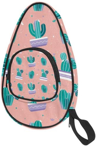 VAPOKF Housse pour raquette de tennis de table, motif cactus vert, fond rose, sac pour raquette de ping-pong, sac de raquette de tennis de table avec pochette pour 4 à 5 balles