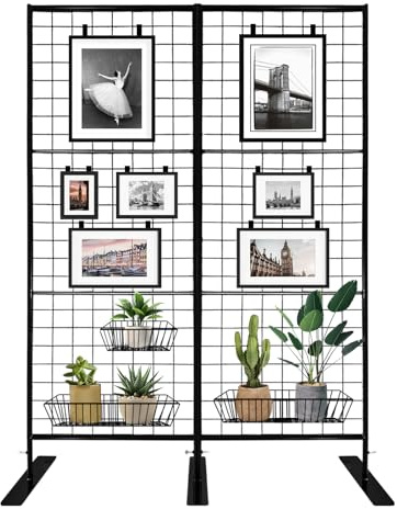 Room Divider Freestanding Gridwall, 2 Panel Folding Display Board Organizer with Base Feet, Privacy Screens Portable Freestanding Display Board Wire for Craft Shows Events Retail