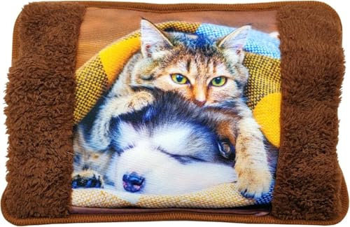Leddy Living Borsa Acqua Calda Elettrica 26x19cm 500W – Scaldino Senza Fili Ricaricabile Rapido, con Tasche in Peluche per Mani, Sollievo Dolori e Freddo, Design Cani & Gatti Morbido e Sicuro (MOD 01)