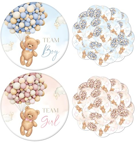 50 Pcs Balloon Bears Gender Reveal Badges Button Pins Cute Teddy Bears Team Boy or Girl Pins He or She Gender Reveal Decorations Pin Badge for Baby Shower Party Favor Game Supplies, 1.7 Inch (50, Balloon Bear)