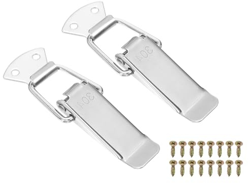 sourcing map 2 Pcs 1.26 Inch 304 Stainless Steel Spring Loaded Toggle Latch Catch Hasp Clamp Lock with Screw for Cabinet Door Barn Wooden Case Chest, Silver