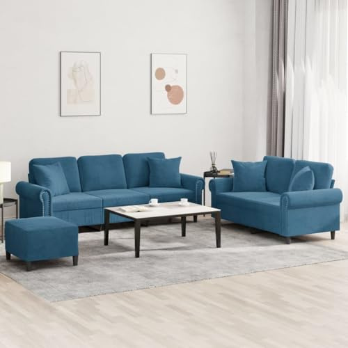 Qnhdfrt 3 teilige Samt Sofagarnitur in Blau mit Hocker, 212 cm Big Sofa und 152 cm Zweisitzer, gepolstertes Couch Set für Wohnzimmer, Balkon, Jugendzimmer