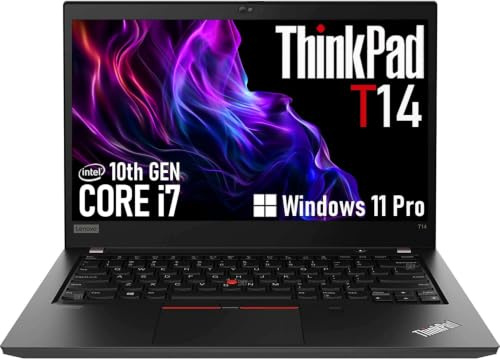 Lenovo Thinkpad T14 Gen 1 Ordinateur portable professionnel 14 FHD (1920 x 1080), Intel Core i7-10510U, 16 Go de RAM, SSD 256 Go, clavier QWERTY américain, Windows 11 Pro (reconditionné)