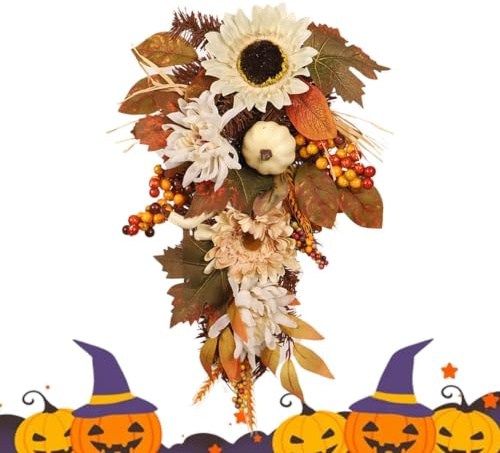 Höstkrans 50 Centimeter Lantlig Blomstergirland Dekoration | Lantliga dekorationer För Höst Sommar Hösttid Skördefest Halloween Utomhus Vägg Borddekoration