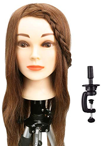 Beyond Your Thoughts Frisierkopf 100% Echthaar Übungskopf Braun idealer Trainingskopf für Friseure Lange Haare Übungsköpfe mit Tischklemme 8# 60cm &150g