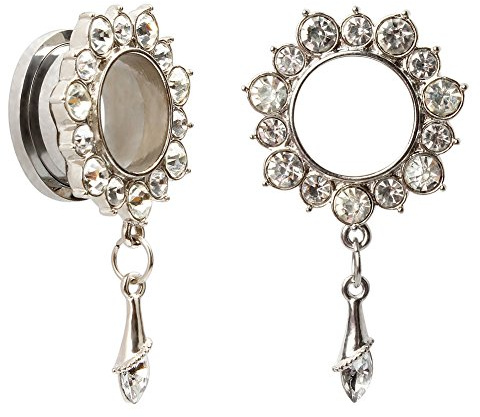 KUBOOZ Ear Piercings Plugs Tunnels Jewelry Gemmed Flower Drop Eyelets Stainless Steel Flare Screw Back Plugs Gauges 00g