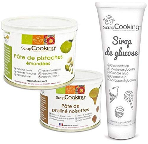 Pasta de pistacho + pasta de avellana + jarabe de glucosa
