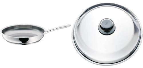 WMF Profi Pfannenset, 2-teilig, Bratpfanne 28 cm mit Glasdeckel , Cromargan Edelstahl unbeschichtet, induktionsgeeignet, spülmaschinengeeignet, backofenfest