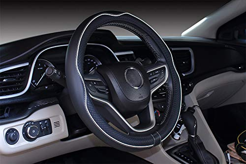 Istn Mikrofaser Leder Auto Lenkradbezug 38cm für die meisten Autos (schwarz Weiß)