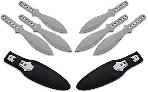 KOSxBO® 6er Darts Wurfmesser Set silbern inklusive Etui 3 hochwertige SEK Messer - silbernes Wurfmesser Set - Messer werfen für Erwachsene