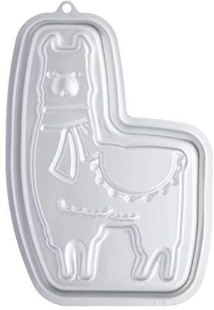 KitchenCraft Sweetly Does It Llama Cake Tin, Neuheit Geburtstagskuchenform mit Rezept, Silber eloxiertem Aluminium, 28,5 x 18,5 cm