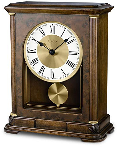 Bulova B1860 Vanderbilt Mantel Clock, Warm Walnut 12.25 x 9 x 4.75