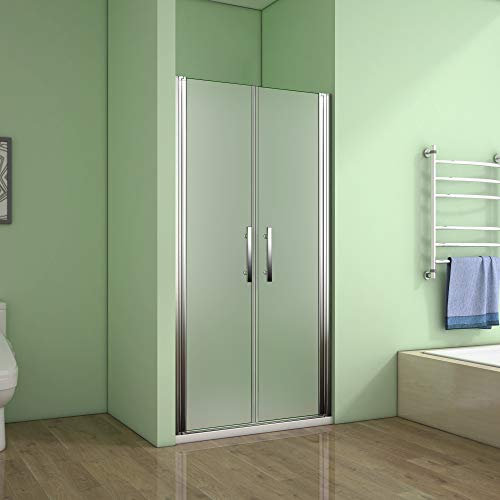 AICA Porte de douche 90x185cm porte battante verre satiné et anticalcaire porte battante en niche