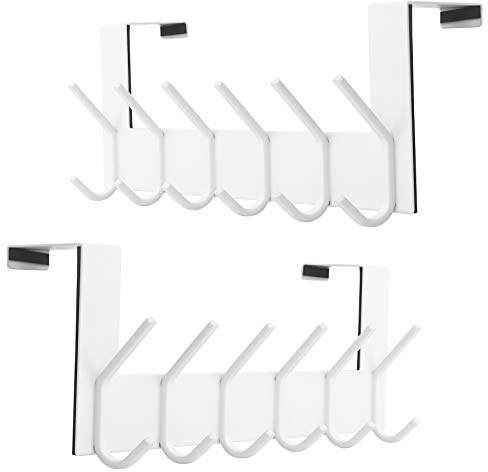 SKOLOO Crochet de porte, Lot de 2, porte-manteau en métal, 6 Acier inoxydable crochets pour suspendre manteaux, peignoirs, chapeaux, carrés, blanc