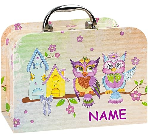 alles-meine.de GmbH Kinderkoffer/Koffer - GROß - Eule & Vogelhaus - incl. Name - für Spielzeug und als Geldgeschenk - Mädchen & Jungen - Kinder & Erwachsene - Pappe Karton - Pa..