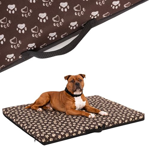 COOL PET Orthopädische Hundematratze, 120 × 80 × 5 cm – VISCO-Schaumstoff (Memory-Schaum), strapazierfähiger Oxford-600D-Bezug mit wasserabweisendem PVC-Anstrich, Made in EU, Braun mit Pfoten