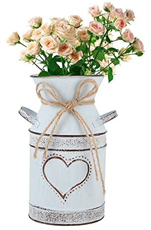 UPKOCH Shabby Blumentopf Deko Milchkanne Metall Pflanzentopf rustikal Vintage Blumenvase Landhaus Stil Vase Tisch Herzstück für Zuhause Wohnzimmer Dekoration Weihnachtsdeko 19,5 cm hohe