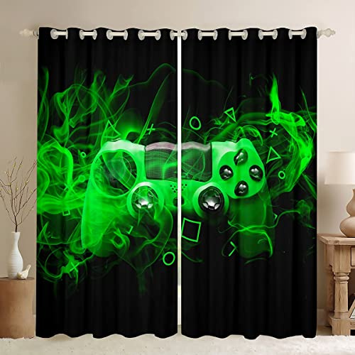 Tbrand Jugend Gamepad Blickdichte Vorhänge Kinder Gamer Fenstervorhang 175x140cm für Jungen Mädchen Spiel Controller Vorhänge Moderne Spielekonsole Geometrie Grün Schwarz