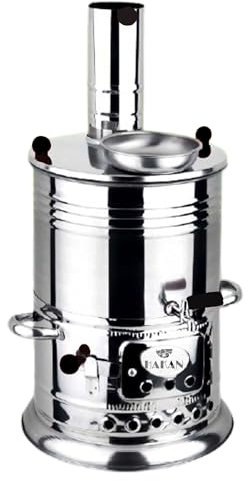 Hakan Portable Turkish Samovar Tea Kettle, Camping Water Boiler Tea Pot, Wood, Coals Fired Semaver Teapot, Water Heater for Camping, Picnic, Hunting, Outdoor Activities Black Handles | 135.2 oz (4 lt)