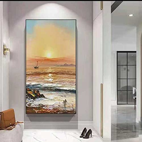 WunM Studio CE Großes abstraktes Ölgemälde auf Leinwand, modernes 100 % handgemaltes Kunstwerk für Wohnzimmer, Heimdekoration, Landschaft, Retro, Impressionismus