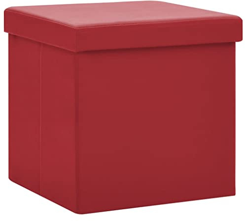 vidaXL Hocker mit Stauraum Zusammenklappbar Faltbar Sitzhocker Aufbewahrungsbox Sitztruhe Fußhocker Sitzwürfel Truhe Fußbank Weinrot PVC
